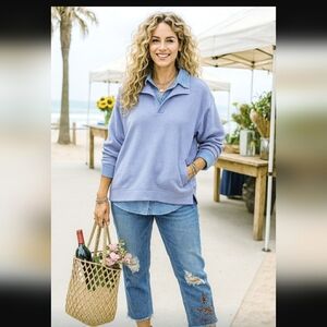 Casual 2X Knit Periwinkle  Oversized Cotton Minimalist Soft Pullover Pockets